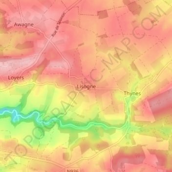 Топографическая карта Lisogne, высота, рельеф