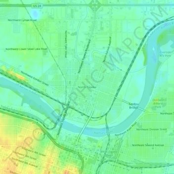 Топографическая карта North Topeka, высота, рельеф