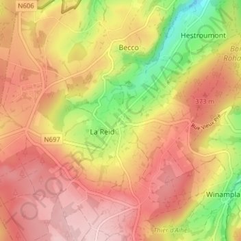 Топографическая карта La Reid, высота, рельеф