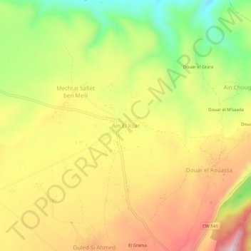 Топографическая карта Aïn El Ksar, высота, рельеф