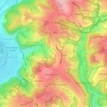 Топографическая карта Aggertal, высота, рельеф