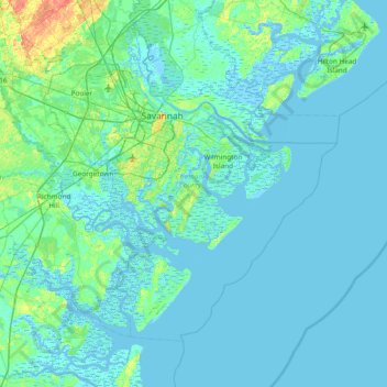 Топографическая карта Skidaway Island, высота, рельеф