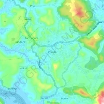 Топографическая карта Ponda, высота, рельеф