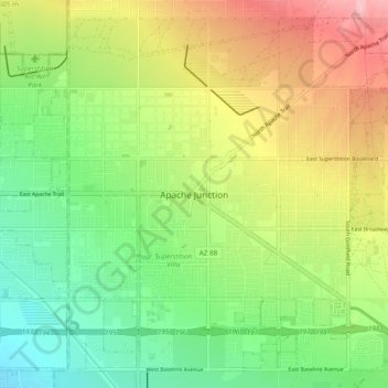 Топографическая карта Apache Junction, высота, рельеф