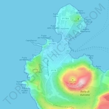Топографическая карта Vulcano Porto, высота, рельеф