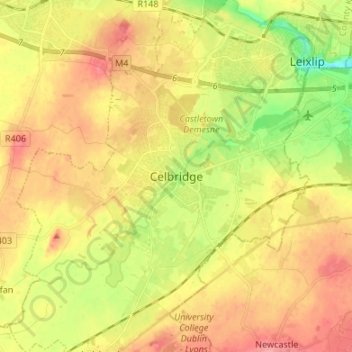 Топографическая карта Celbridge, высота, рельеф