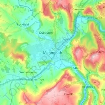 Топографическая карта Monmouth, высота, рельеф