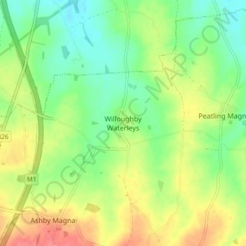 Топографическая карта Willoughby Waterleys, высота, рельеф