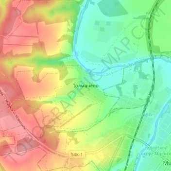 Топографическая карта Толмачёво, высота, рельеф