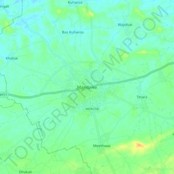 Топографическая карта Mandawa, высота, рельеф