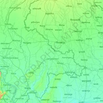 Топографическая карта West Dinājpur, высота, рельеф