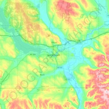 Топографическая карта Jamestown, высота, рельеф