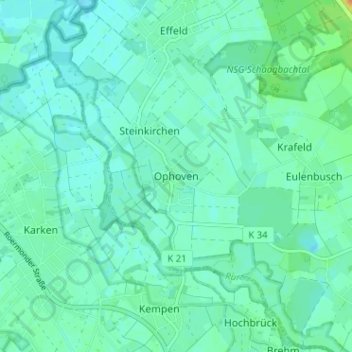 Топографическая карта Ophoven, высота, рельеф