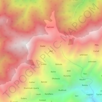 Топографическая карта Rell, высота, рельеф