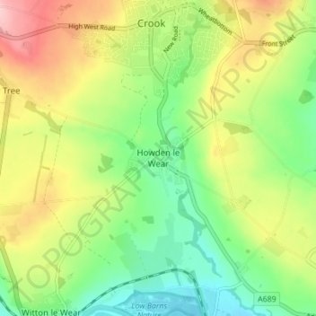 Топографическая карта Howden le Wear, высота, рельеф