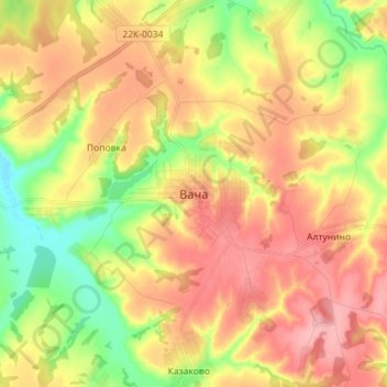 Топографическая карта Вача, высота, рельеф