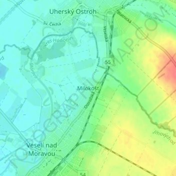 Топографическая карта Milokošť, высота, рельеф