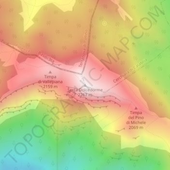 Топографическая карта Serra Dolcedorme, высота, рельеф