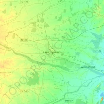 Топографическая карта Kanchipuram, высота, рельеф