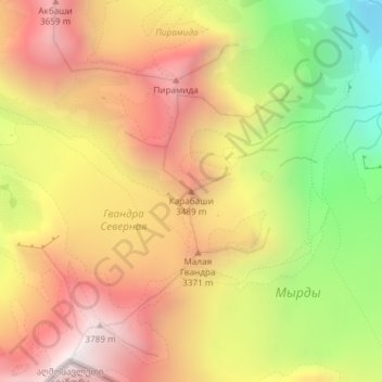 Топографическая карта Карабаши, высота, рельеф