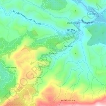 Топографическая карта Chinnar, высота, рельеф