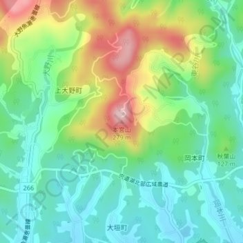 Топографическая карта 本宮山, высота, рельеф