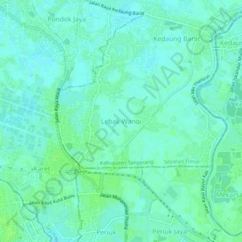 Топографическая карта Lebak Wangi, высота, рельеф