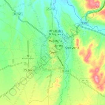 Топографическая карта Yauri, высота, рельеф