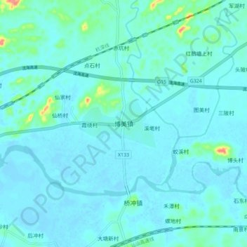 Топографическая карта 博美镇, высота, рельеф