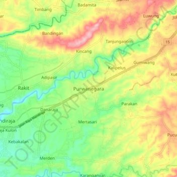 Топографическая карта Purwanegara, высота, рельеф