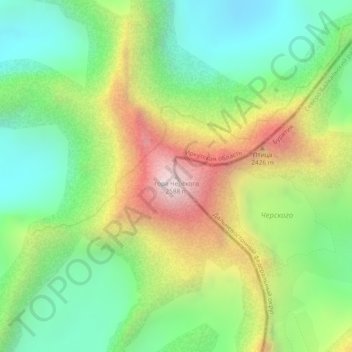 Топографическая карта гора Черского, высота, рельеф
