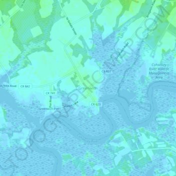 Топографическая карта Greenwich, высота, рельеф