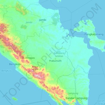 Топографическая карта South Sumatra, высота, рельеф