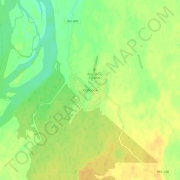 Топографическая карта Соболох, высота, рельеф
