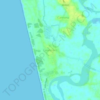 Топографическая карта Cavelossim, высота, рельеф