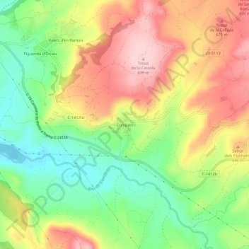 Топографическая карта Conques, высота, рельеф