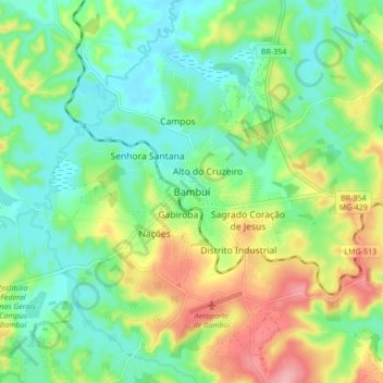 Топографическая карта Bambuí, высота, рельеф