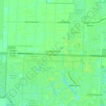 Топографическая карта Loxahatchee Groves, высота, рельеф