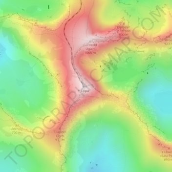 Топографическая карта Snowdon, высота, рельеф