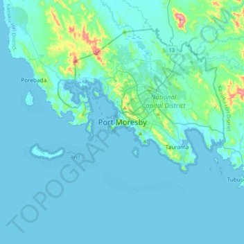 Топографическая карта Port Moresby, высота, рельеф