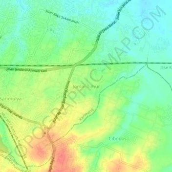 Топографическая карта Jomin Timur, высота, рельеф