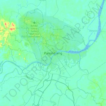 Топографическая карта Palembang, высота, рельеф