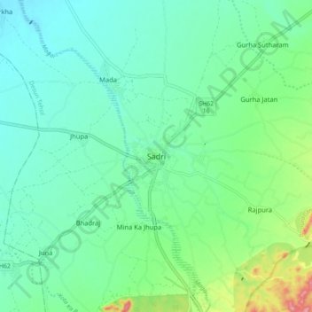 Топографическая карта Sadri, высота, рельеф