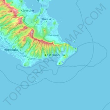 Топографическая карта East Honolulu, высота, рельеф