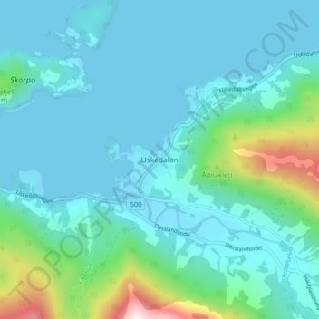 Топографическая карта Uskedalen, высота, рельеф