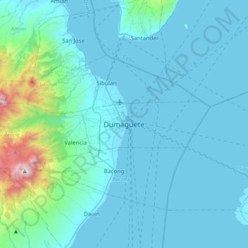 Топографическая карта Dumaguete, высота, рельеф