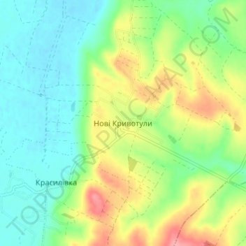 Топографическая карта Нові Кривотули, высота, рельеф