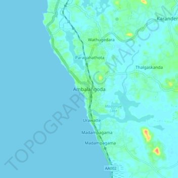 Топографическая карта Ambalangoda, высота, рельеф
