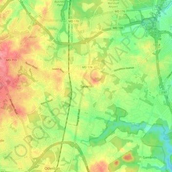 Топографическая карта Severn, высота, рельеф