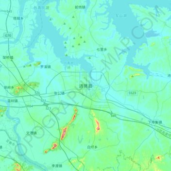 Топографическая карта Jinxian, высота, рельеф